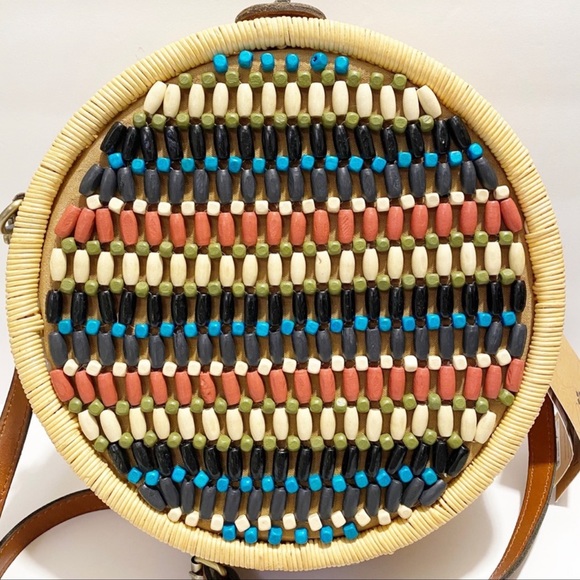 Patricia Nash Bags Patricia Nash Round Wood Beaded Rattan Bageuc